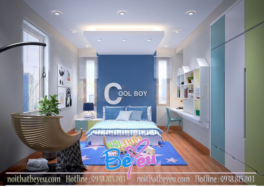 1. Thiet ke bo phong ngu cho be trai nho dep hien dai ca tinh - noi that be yeu - noi that tre em