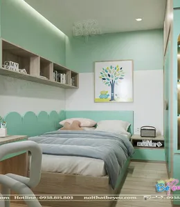 Phòng ngủ nhỏ cho bé gái màu xanh Ngọc