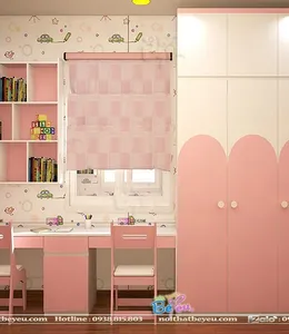 Bàn học cho 2 bé gái màu hồng