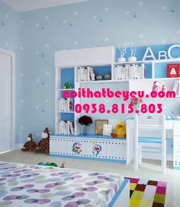 Bàn học trẻ em rất xinh xắn liền giá sách