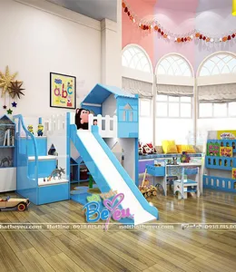 Giường Mái Nhà Cầu Trượt Màu Xanh Dương
