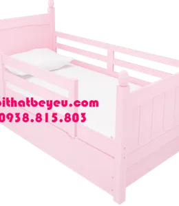 Giường Ngủ Trẻ Em 1m2 Gỗ Thông Màu Hồng.