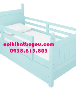 Giường Ngủ Trẻ Em 1m2 Gỗ Thông Màu Xanh Ngọc