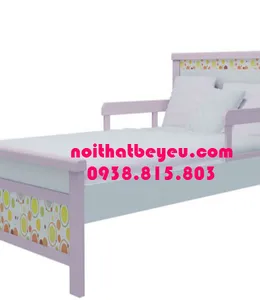 Giường Ngủ Trẻ Em 1m2 Gỗ Tự Nhiên Màu Hồng In Hoa Văn