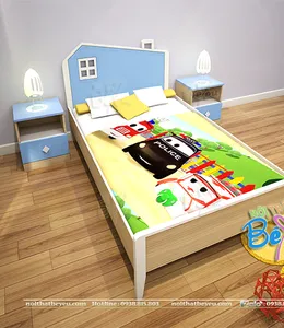 Giường Ngủ Trẻ Em Màu Xanh Hình Mái Nhà