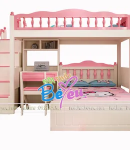 Giường Tầng Bé Gái Màu Hồng Có Bàn Học