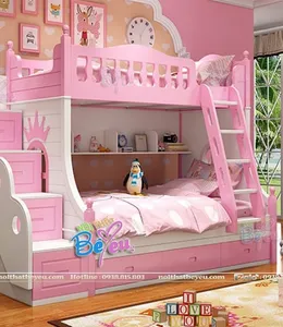 Giường Tầng Cho Bé Gái Màu Hồng Phấn