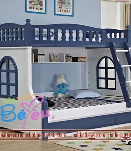 Giường Tầng Trẻ Em cho Bé Trai và Bé Gái Màu Xanh