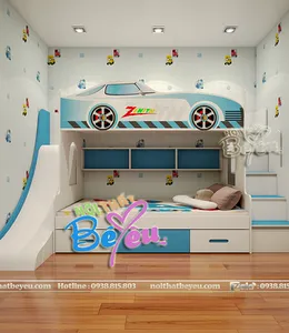 Giường Tầng Trẻ Em Có Cầu TRượt Cho Bé Trai kiểu dáng thể thao ô Tô