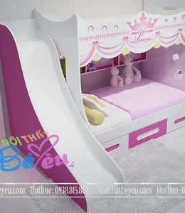 Giường Tầng TRẻ em Có Cầu Trượt Màu Hồng cho Bé Gái