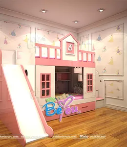 Giường Tầng Trẻ Em Có Cầu Trượt Ngôi Nhà Cho Bé Gái