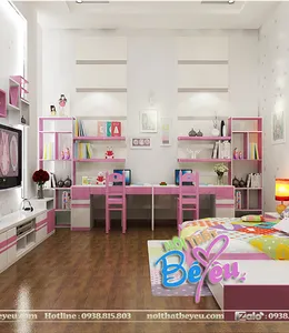 Phòng ngủ 2 Bé Gái Màu Hồng Đẹp Hiện Đại