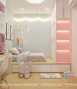 Phòng Ngủ Bé Gái Màu Hồng Diện Tích Nhỏ