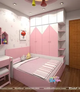 Phòng Ngủ Bé Gái Màu Hồng Đơn Giản