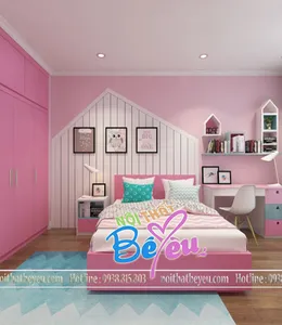 Phòng Ngủ Bé Gái Màu Hồng Đơn Giản