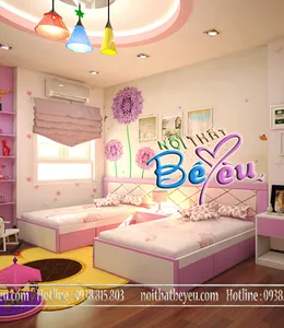 Phòng Ngủ 2 Bé Gái Màu Hồng