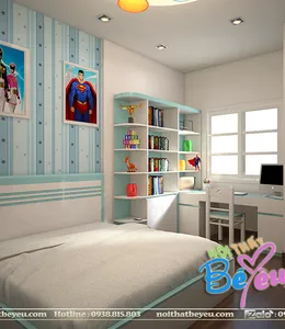 Phòng Ngủ Bé Trai Bé Gái Màu Xanh Ngọc