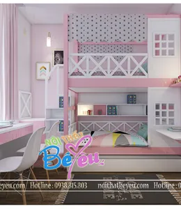Phòng Ngủ Cho 2 Bé Gái Màu Hồng Xinh Đẹp [ Giường Tầng cho 2 Công Chúa ]