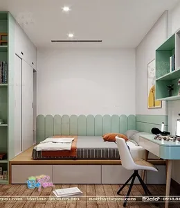 Phòng Ngủ Cho Bé Gái diện tích Nhỏ Màu Xanh Ngọc