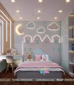Phòng ngủ đẹp cho bé gái màu xanh