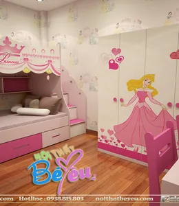 Thiết Kế Nội Thất Trang Trí Phòng Ngủ Cho 2 bé gái Công Chúa Đẹp Với Giường Tầng Có Cầu Trượt