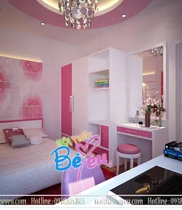 Thiết Kế Phòng Ngủ Bé Gái Màu Hồng