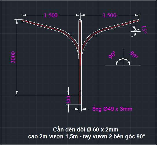 Cần đèn ba cao 2m vươn 1,5m Cần đèn ba cao 2m vươn 1,5m