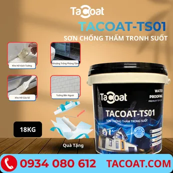 Sơn Chống Thấm Trong Suốt TACOAT-TS01 (18KG)-Chống thấm sàn vệ sinh, nền gạch men, tường ẩm, sàn mái.