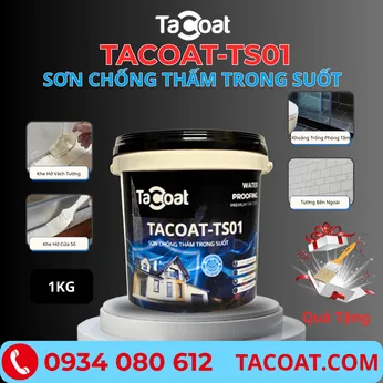 Sơn Chống Thấm Trong Suốt TACOAT-TS01 (1KG)-Chống thấm sàn vệ sinh, nền gạch men, tường ẩm, sàn mái.