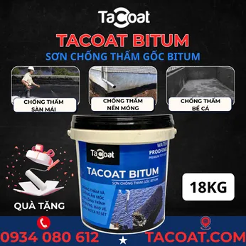 [18 Lít] Sơn Chống Thấm Bể Cá, Mái Tôn, Sàn Nền trước khi lát gạch - Sơn chống thấm gốc Bitum - TACOAT BITUM