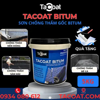 [5 Lít] Sơn Chống Thấm Bể Cá, Mái Tôn, Sàn Nền trước khi lát gạch - Sơn chống thấm gốc Bitum - TACOAT BITUM