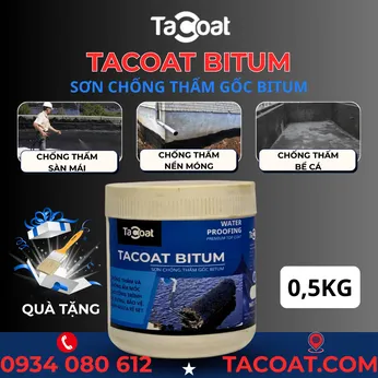[0,5 Lít] Sơn Chống Thấm Bể Cá, Mái Tôn, Sàn Nền trước khi lát gạch - Sơn chống thấm gốc Bitum - TACOAT BITUM
