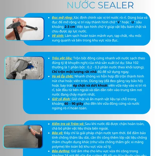 (10 Lít) Chất Đông Cứng Nhanh Xi Măng Ngăn Rò Rỉ Nước TACOAT SEALER - Chặn vết nước rò rỉ qua vách, sàn bê tông