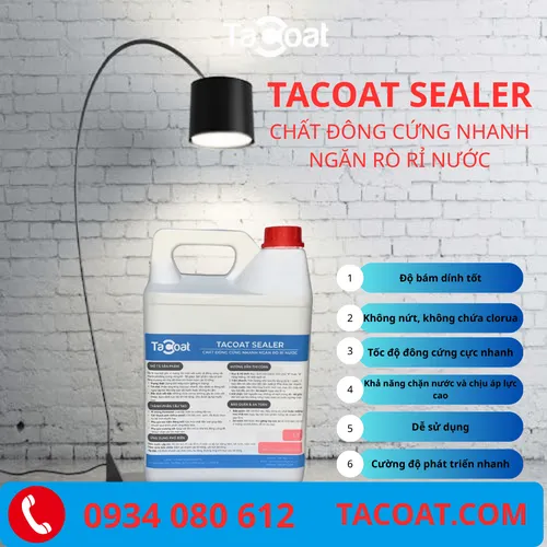 (10 Lít) Chất Đông Cứng Nhanh Xi Măng Ngăn Rò Rỉ Nước TACOAT SEALER - Chặn vết nước rò rỉ qua vách, sàn bê tông