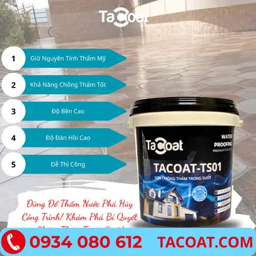Sơn Chống Thấm Trong Suốt TACOAT-TS01 (0,5KG)-Chống thấm sàn vệ sinh, nền gạch men, tường ẩm, sàn mái.