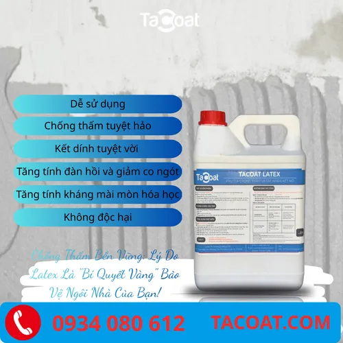 [1 Lit] Chống thấm tuyệt hảo, kháng mài mòn - Phụ Gia Chống Thấm Và Tác Nhân Kêt Nối TACOAT LATEX