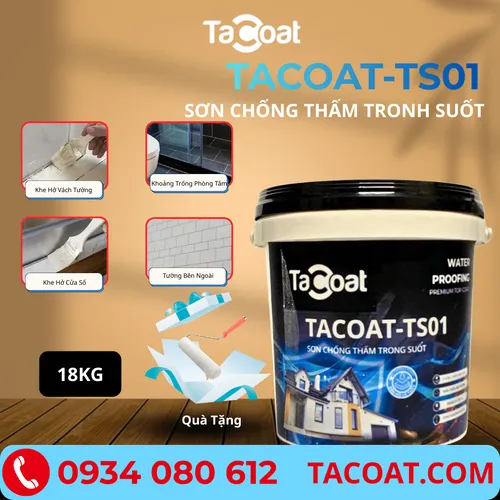 Sơn Chống Thấm Trong Suốt TACOAT-TS01 (18KG)-Chống thấm sàn vệ sinh, nền gạch men, tường ẩm, sàn mái.
