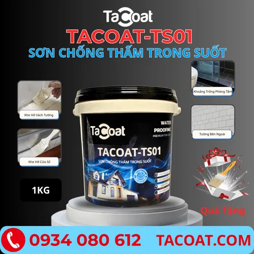 Sơn Chống Thấm Trong Suốt TACOAT-TS01 (1KG)-Chống thấm sàn vệ sinh, nền gạch men, tường ẩm, sàn mái.