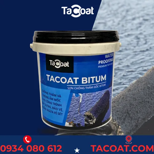 [0,5 Lít] Sơn Chống Thấm Bể Cá, Mái Tôn, Sàn Nền trước khi lát gạch - Sơn chống thấm gốc Bitum - TACOAT BITUM