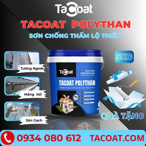 Sơn Chống Thấm Lộ Thiên TACOAT POLYTHAN (5KG) - Vết Nứt Tường Đứng, Sàn Mái, Sân Thượng, Sàn Âm, Tường Cũ, Mới