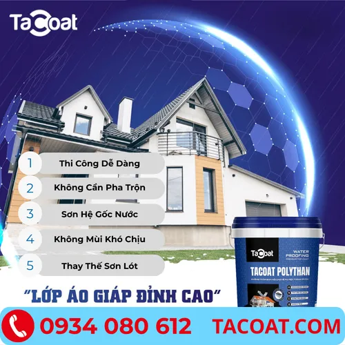 Sơn Chống Thấm Lộ Thiên TACOAT POLYTHAN (0,5KG) - Vết Nứt Tường Đứng, Sàn Mái, Sân Thượng, Sàn Âm, Tường Cũ, Mới