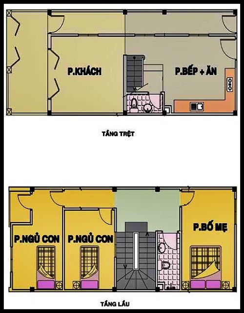 mặt bằng nhà 2 tầng 5x12m tại Bình Dương