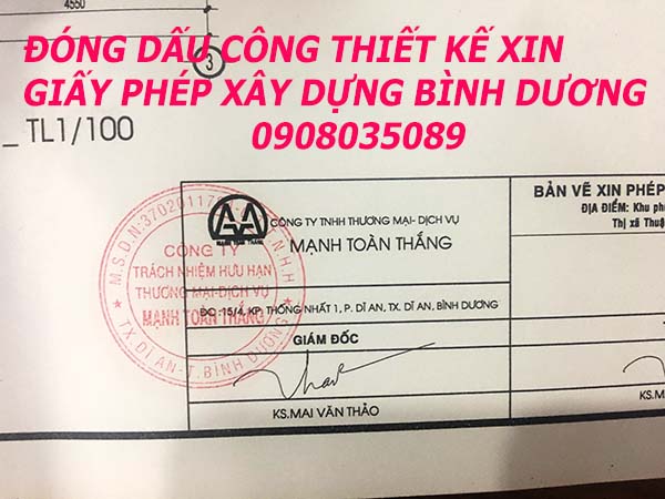 Đóng dấu công ty thiết kế xin phép xây dựng Bình Dương