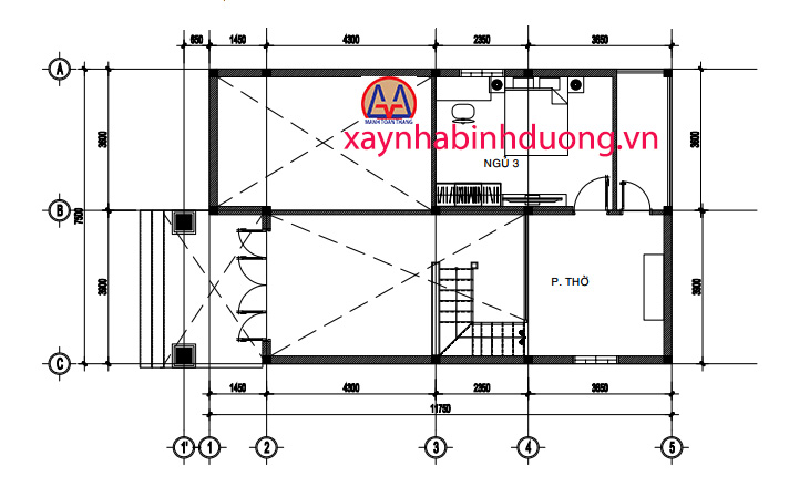 mặt bằng gác lửng nhà cấp 4 tại Bình Dương
