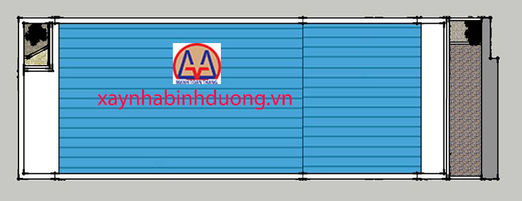 mặt bằng mái nhà 1 trệt 1 lầu