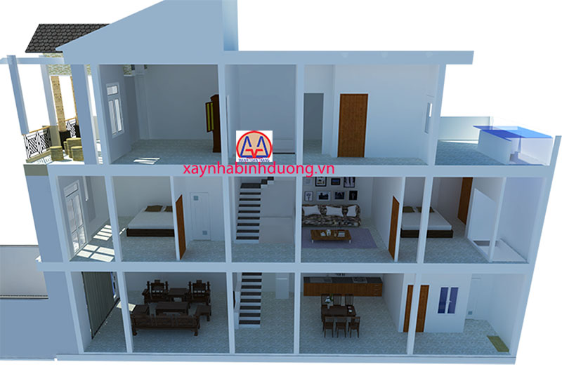 Thiết kế nhà phố 5m mặt tiền tại Bình Dương