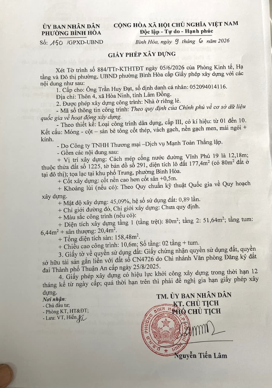 giấy phép xây dựng ở thuận an bình dương