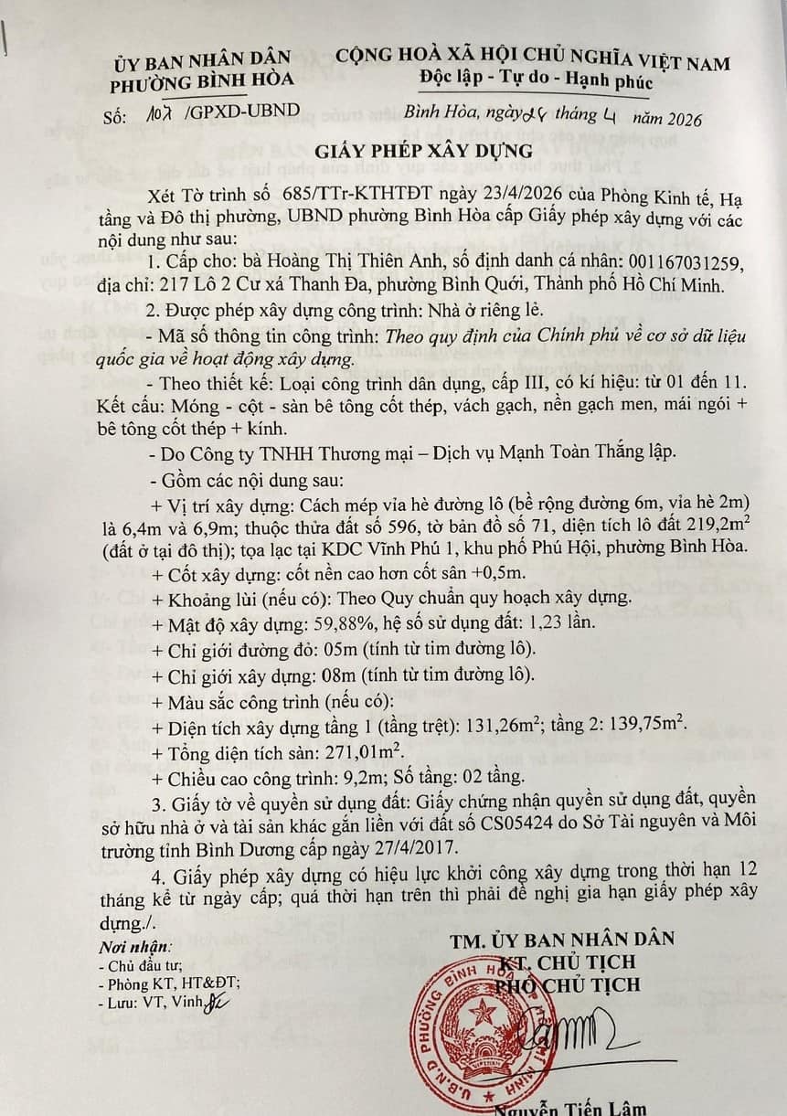 giấy phép xây dựng thuận an bình dương