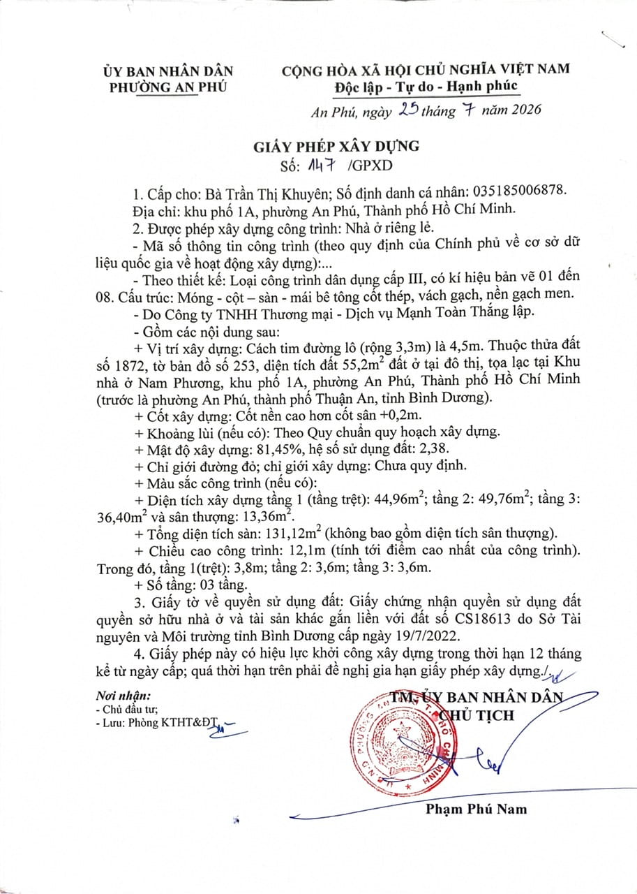 giấy phép xây dựng ở phường an phú