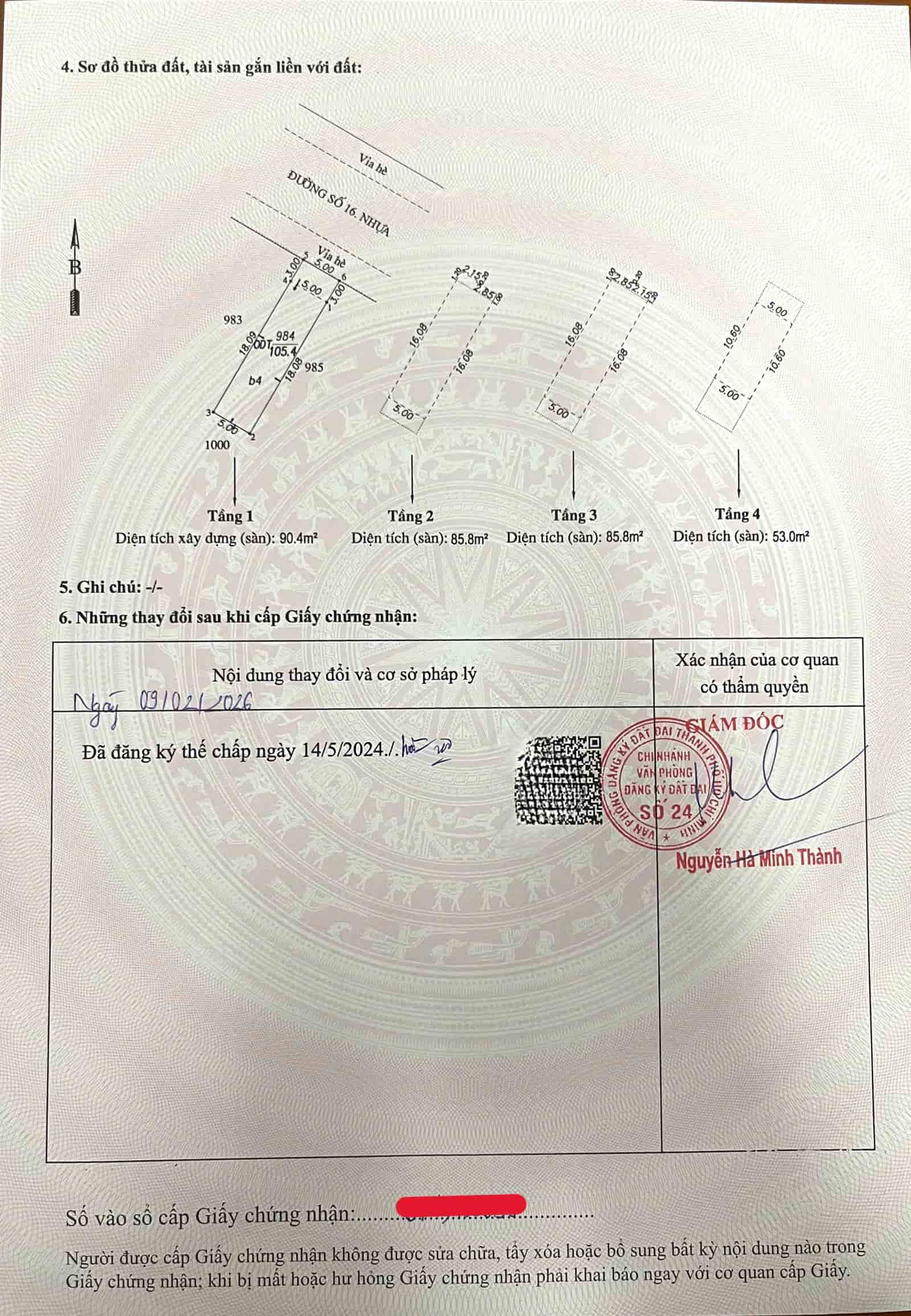 sổ hồng mới đã được cập nhật tài sản